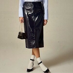 J. Crew Faux Navy Leather Pencil Skirt